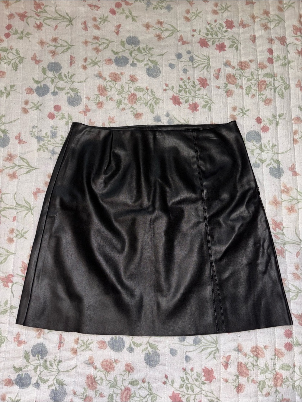 Black Faux Leather A-Line Mini Skirt